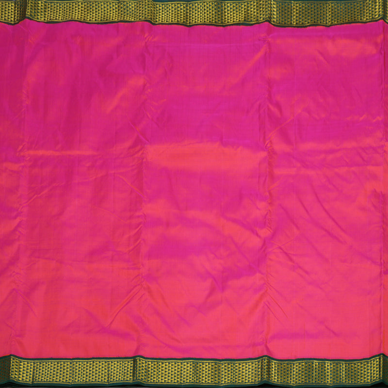 Hayagrivas Handloom Kanjivaram Ten Yards Silk in Orangish Pink with Dark Green KBE463F2-2