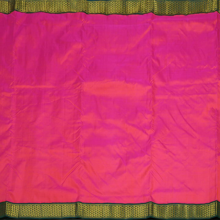 Hayagrivas Handloom Kanjivaram Ten Yards Silk in Orangish Pink with Dark Green KBE463F2-2