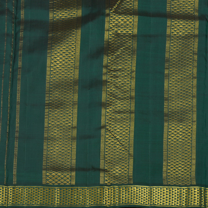 Hayagrivas Handloom Kanjivaram Ten Yards Silk in Orangish Pink with Dark Green KBE463F2-2