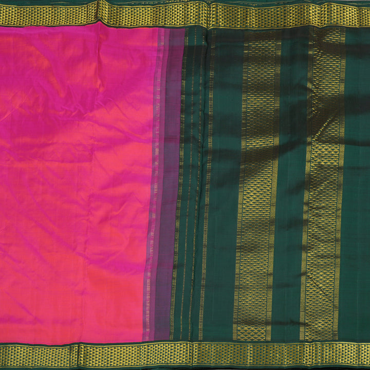 Hayagrivas Handloom Kanjivaram Ten Yards Silk in Orangish Pink with Dark Green KBE463F2-2