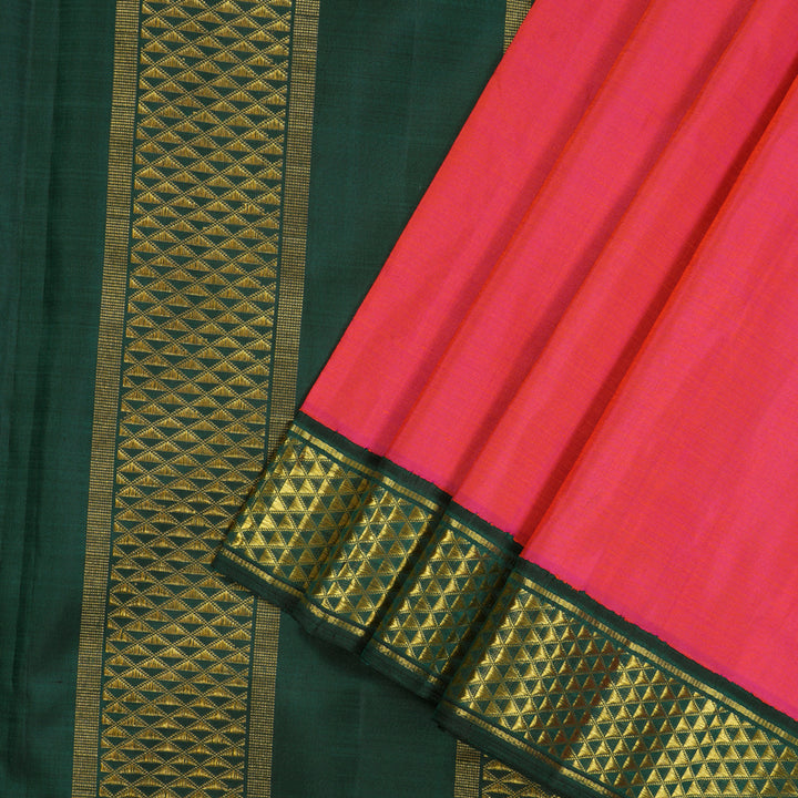 Hayagrivas Handloom Kanjivaram Ten Yards Silk in Orangish Pink with Dark Green KBE463F2-2
