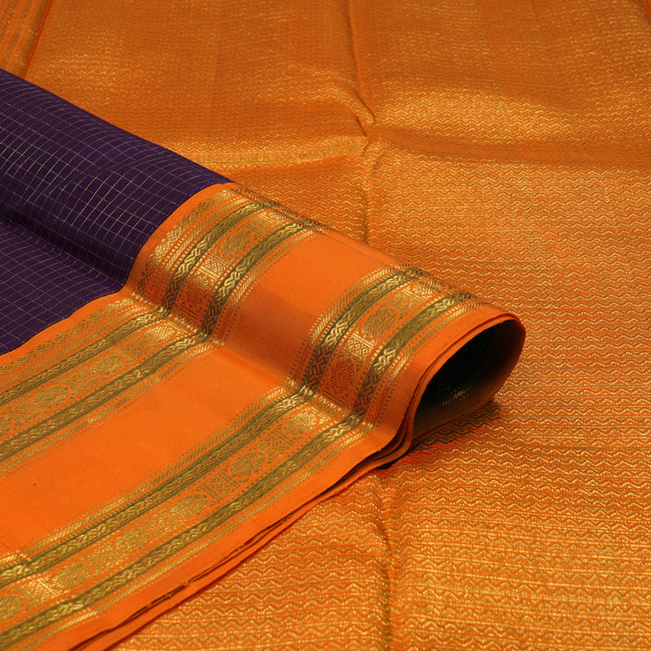 Hayagrivas Handloom Deep Violet Kanjivaram Silk Saree with Orange Border KBE464F2-1