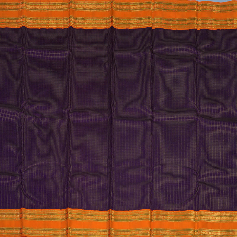 Hayagrivas Handloom Deep Violet Kanjivaram Silk Saree with Orange Border KBE464F2-1