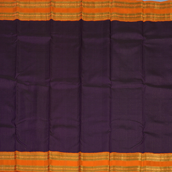 Hayagrivas Handloom Deep Violet Kanjivaram Silk Saree with Orange Border KBE464F2-1