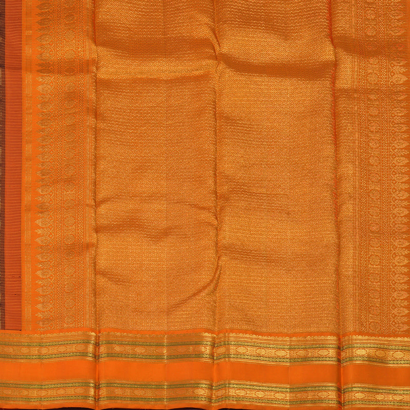Hayagrivas Handloom Deep Violet Kanjivaram Silk Saree with Orange Border KBE464F2-1