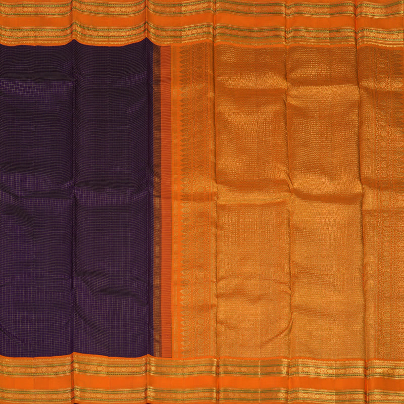 Hayagrivas Handloom Deep Violet Kanjivaram Silk Saree with Orange Border KBE464F2-1