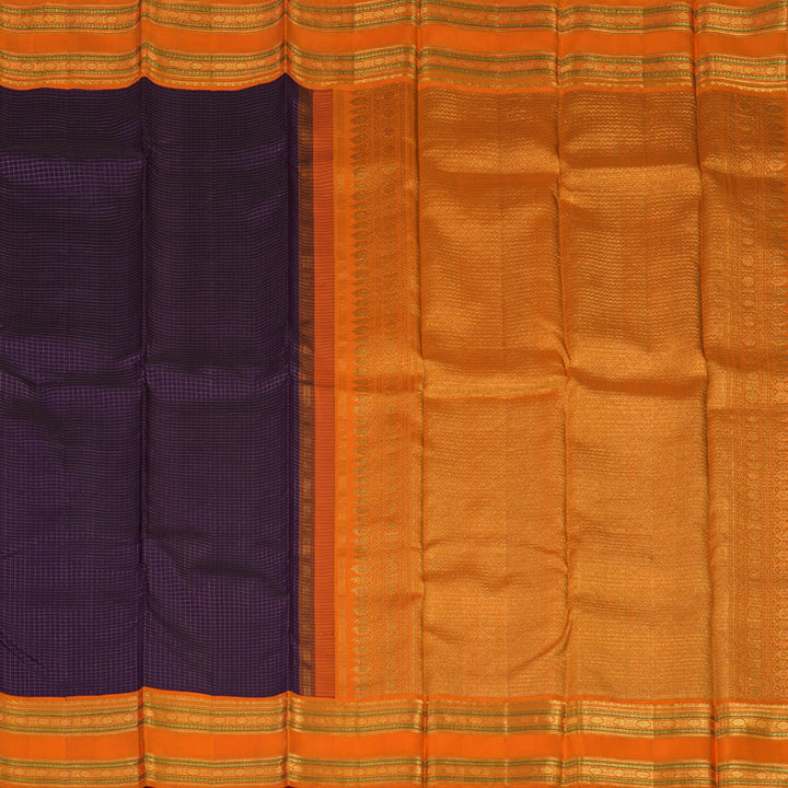 Hayagrivas Handloom Deep Violet Kanjivaram Silk Saree with Orange Border KBE464F2-1