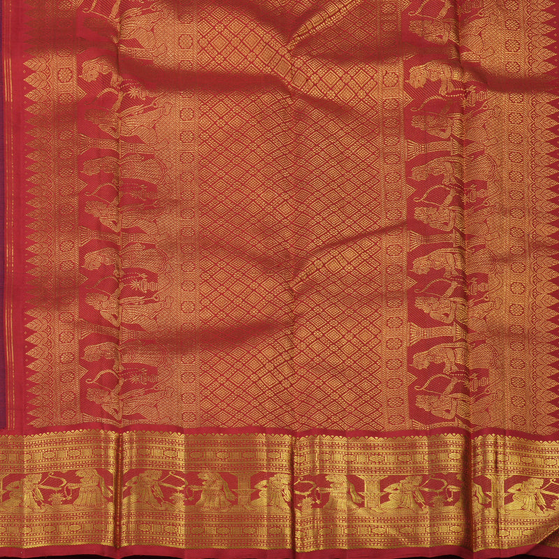 Hayagrivas Handloom Purple Kanjivaram Silk Saree with Red Border KBE464F4-1
