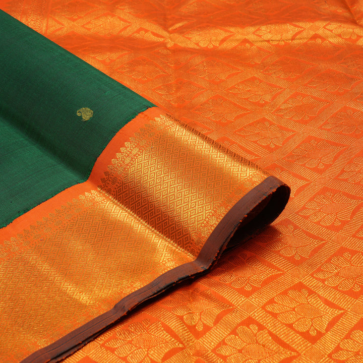 Hayagrivas Handloom Bottle Green Kanjivaram Silk Saree with Orange Border KBE464F7-1