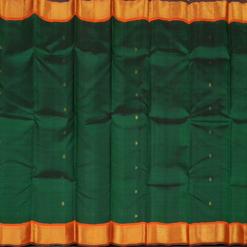 Hayagrivas Handloom Bottle Green Kanjivaram Silk Saree with Orange Border KBE464F7-1
