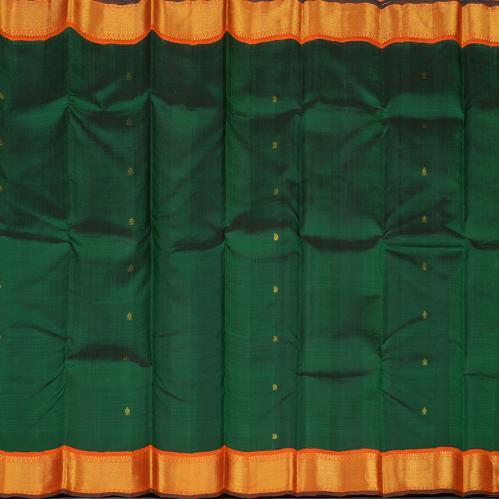 Hayagrivas Handloom Bottle Green Kanjivaram Silk Saree with Orange Border KBE464F7-1