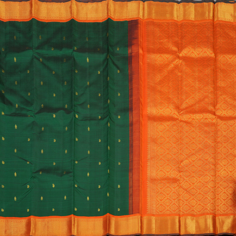 Hayagrivas Handloom Bottle Green Kanjivaram Silk Saree with Orange Border KBE464F7-1