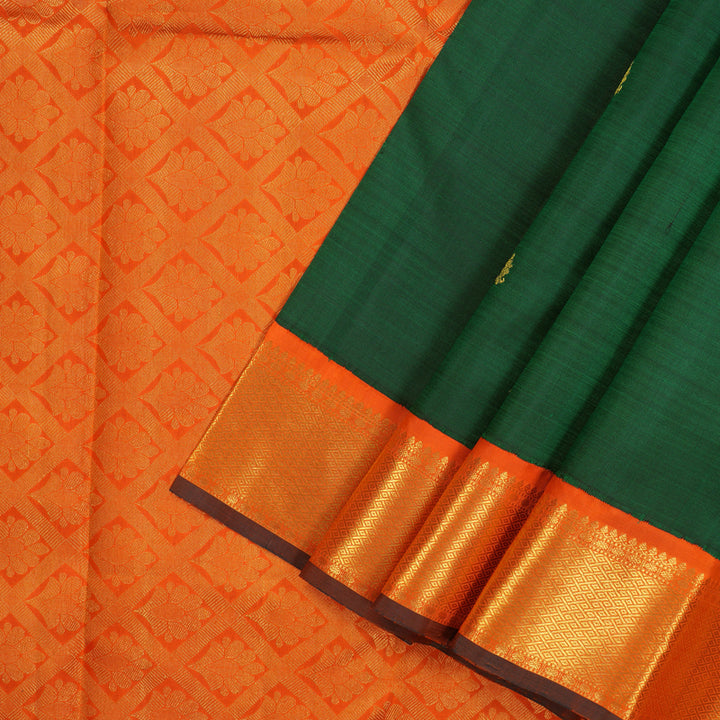 Hayagrivas Handloom Bottle Green Kanjivaram Silk Saree with Orange Border KBE464F7-1