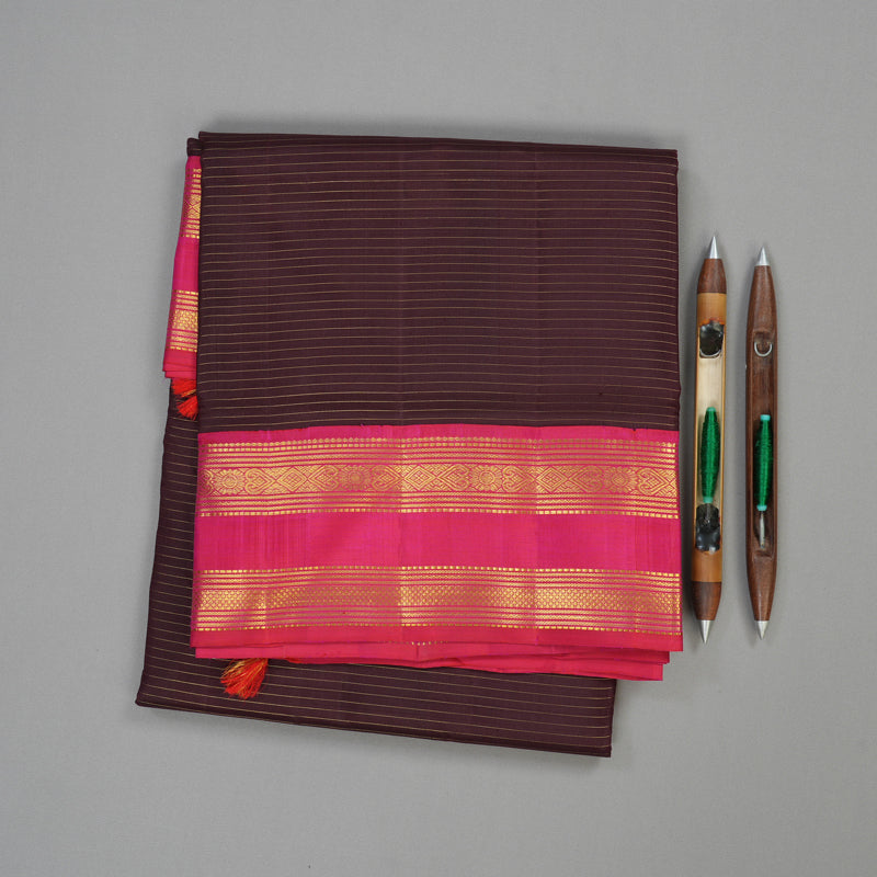 Hayagrivas Handloom Ten Yards Silk Saree in Intense Dark Brown KBE465F13-2