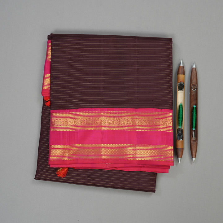 Hayagrivas Handloom Ten Yards Silk Saree in Intense Dark Brown KBE465F13-2