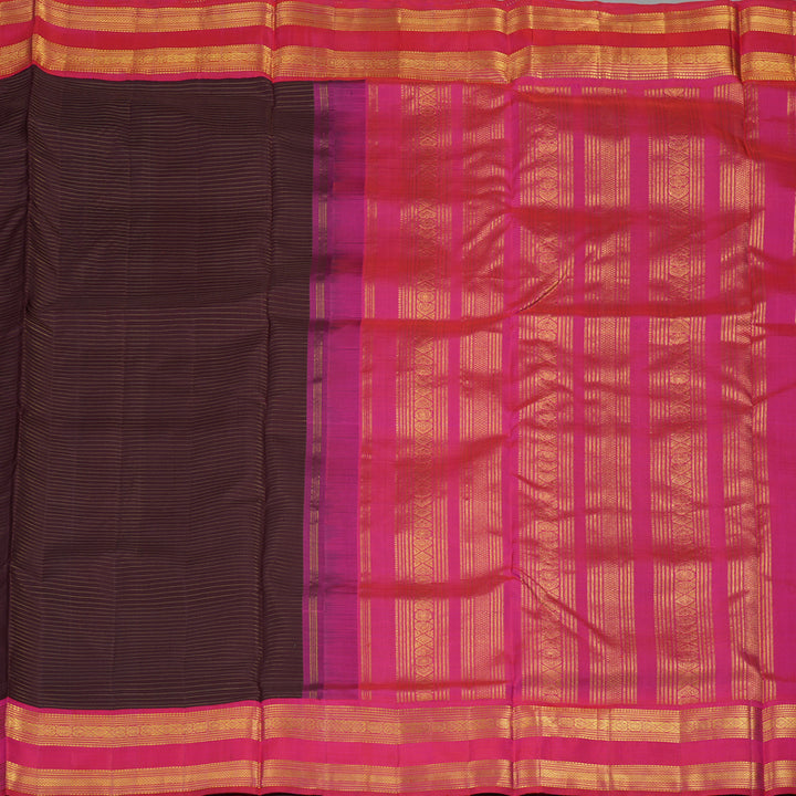 Hayagrivas Handloom Ten Yards Silk Saree in Intense Dark Brown KBE465F13-2
