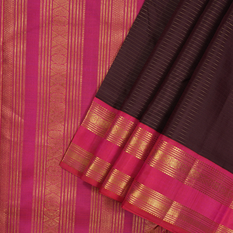 Hayagrivas Handloom Ten Yards Silk Saree in Intense Dark Brown KBE465F13-2
