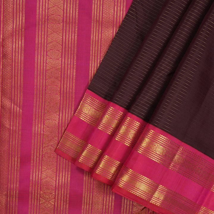 Hayagrivas Handloom Ten Yards Silk Saree in Intense Dark Brown KBE465F13-2