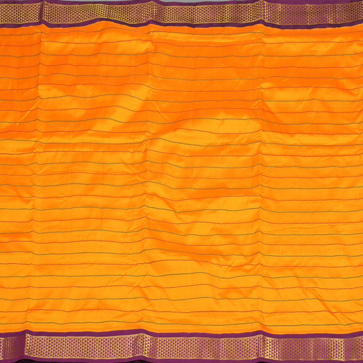 Hayagrivas Handloom Kanjivaram Ten Yards Silk saree in Mango Yellow with Purple Veldhari KBE465F14-2