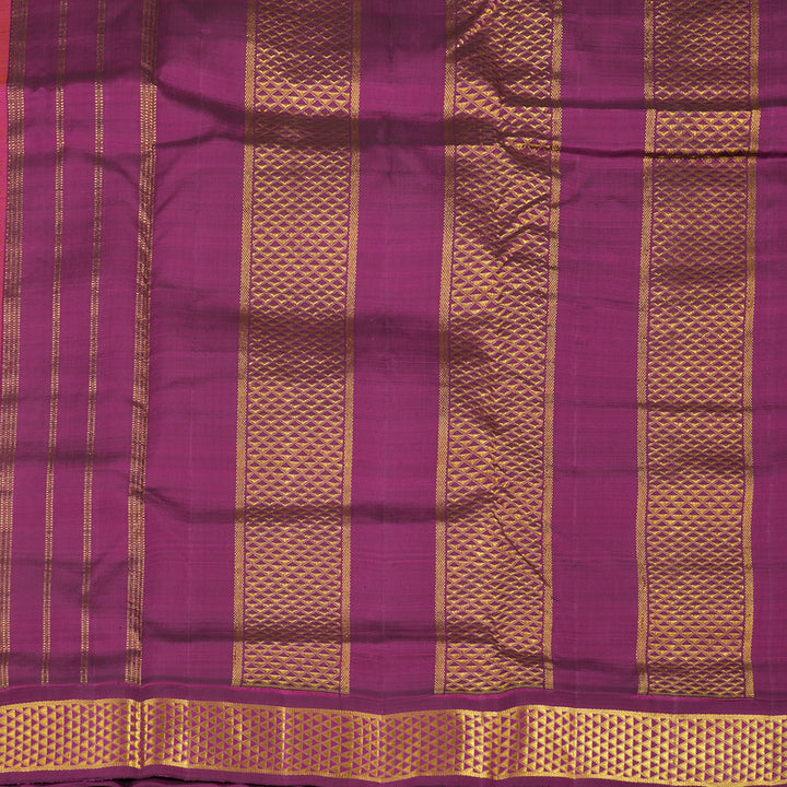 Hayagrivas Handloom Kanjivaram Ten Yards Silk saree in Mango Yellow with Purple Veldhari KBE465F14-2