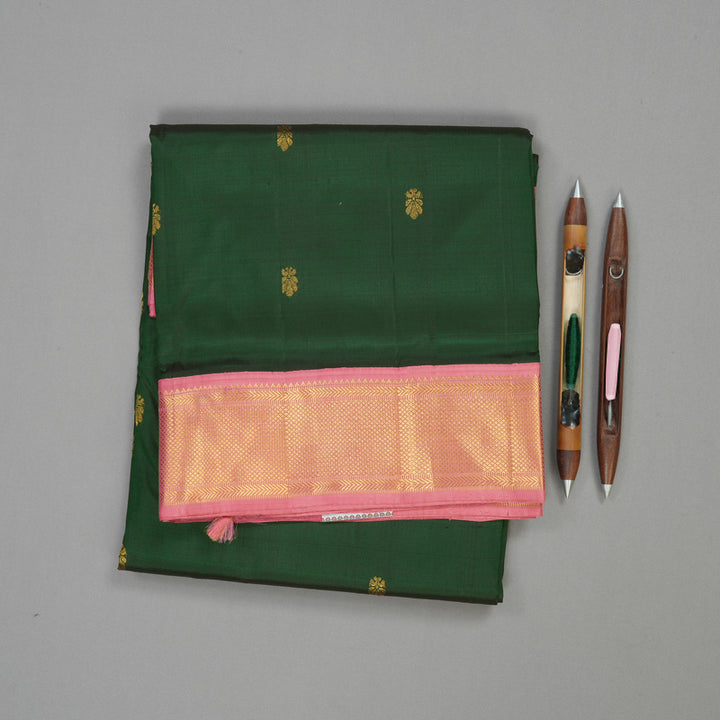 Hayagrivas Handloom Ten Yards Silk Saree in Majestic Bottle Green KBE465F15-1