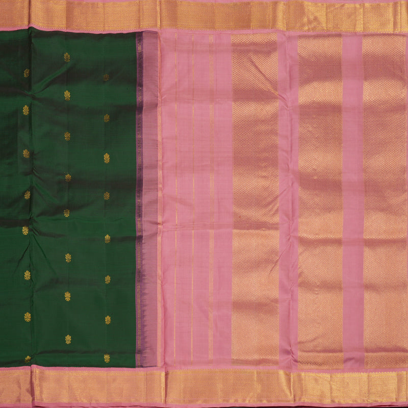 Hayagrivas Handloom Ten Yards Silk Saree in Majestic Bottle Green KBE465F15-1