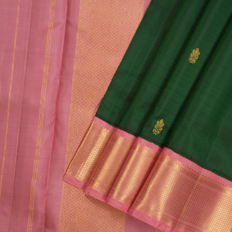 Hayagrivas Handloom Ten Yards Silk Saree in Majestic Bottle Green KBE465F15-1