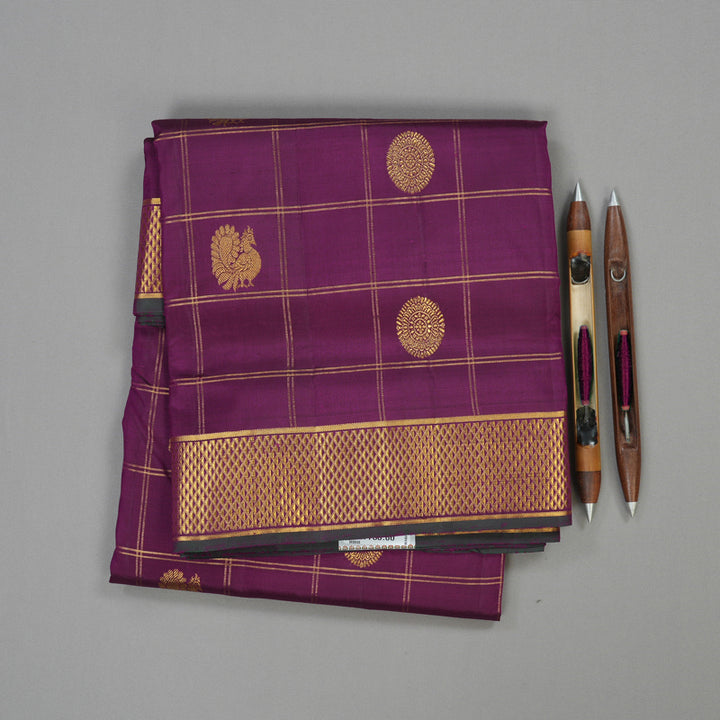 Hayagrivas Handloom Ten Yards Silk Saree in Opulent Dark Purple KBE465F4-2