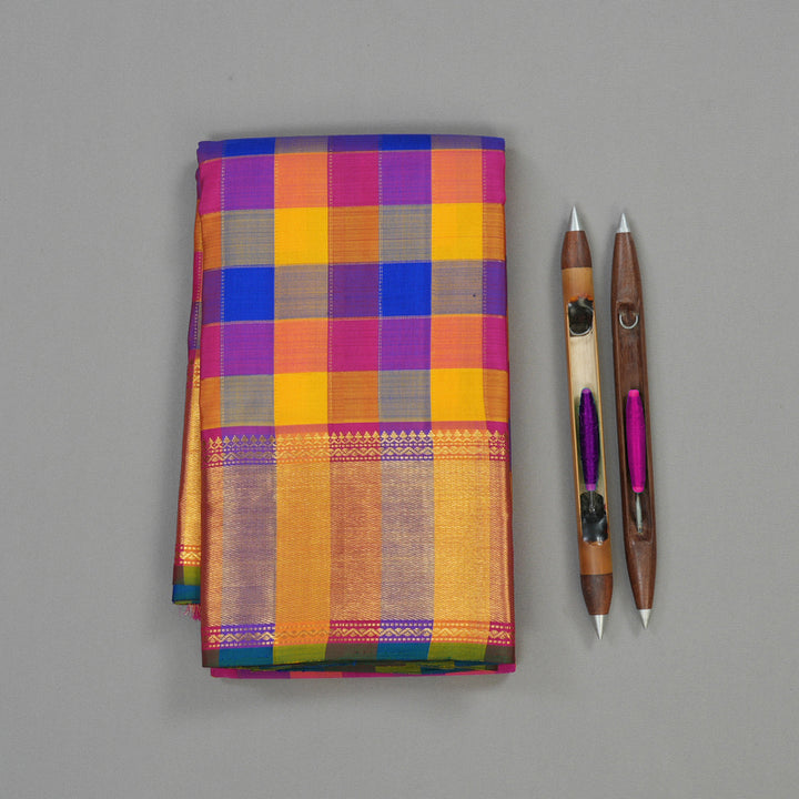 Hayagrivas Handloom Multicolour Checks Kanjivaram Silk Saree KBE466F5-2