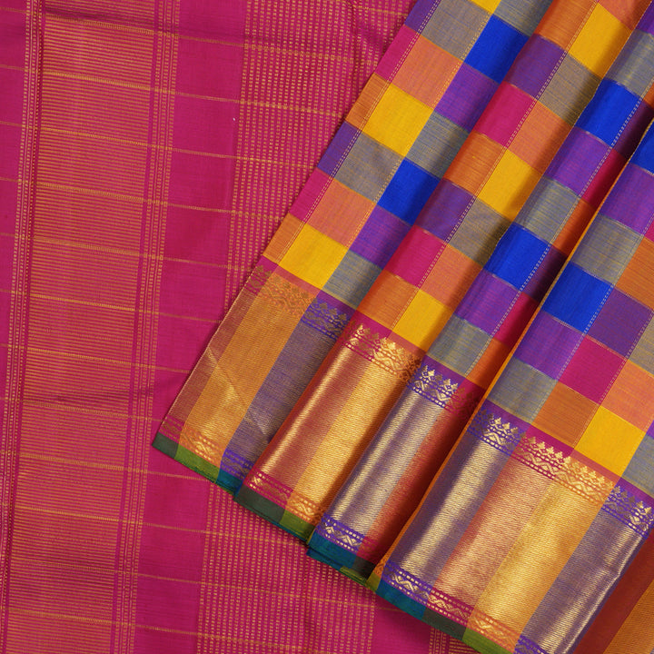 Hayagrivas Handloom Multicolour Checks Kanjivaram Silk Saree KBE466F5-2