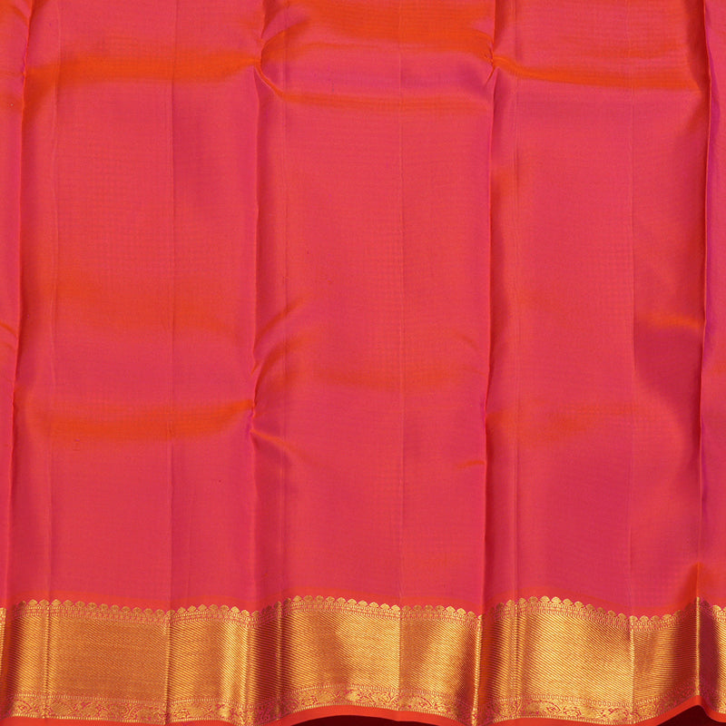 Hayagrivas Handloom kanjivaram silk saree in Black and white checks with orangish pink Korvai KBE467F10-10