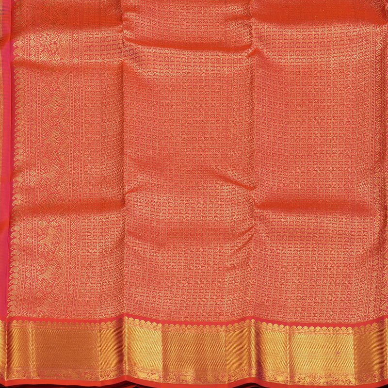 Hayagrivas Handloom kanjivaram silk saree in Black and white checks with orangish pink Korvai KBE467F10-10