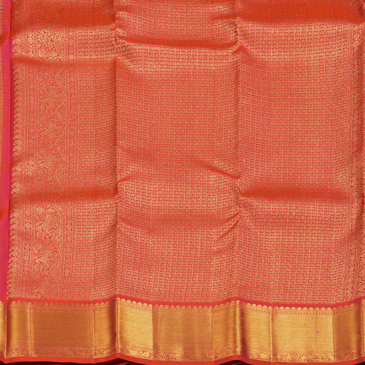 Hayagrivas Handloom kanjivaram silk saree in Black and white checks with orangish pink Korvai KBE467F10-10