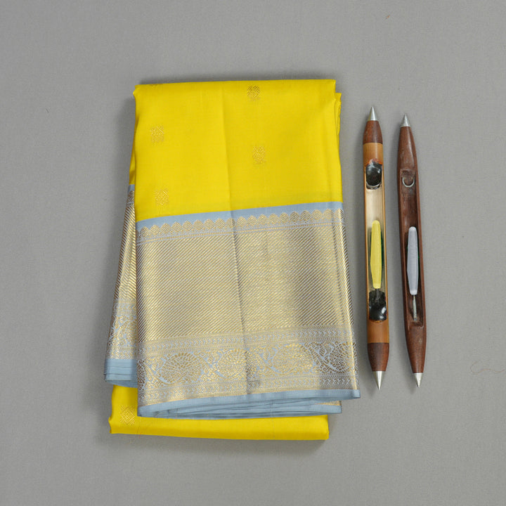Hayagrivas Handloom kanjivaram silk saree in Lemon yellow KBE467F11-3