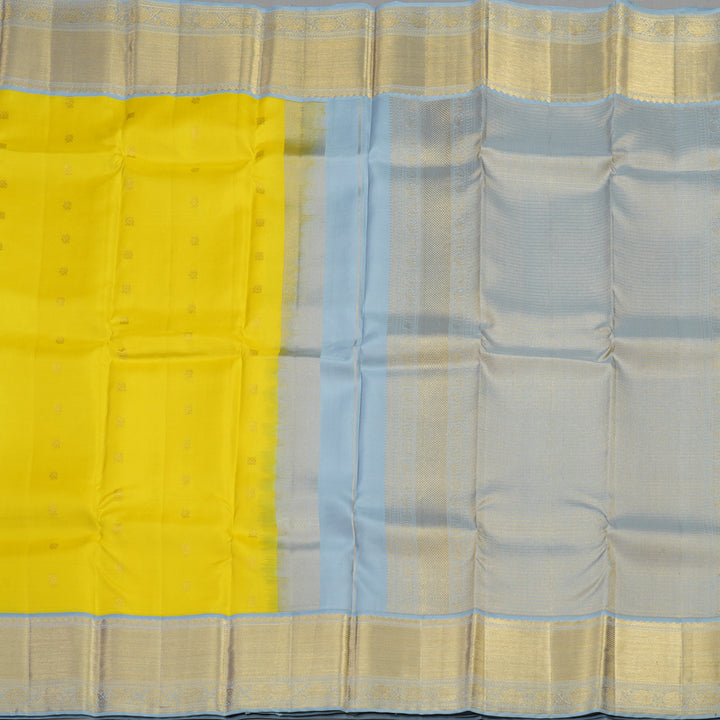 Hayagrivas Handloom kanjivaram silk saree in Lemon yellow KBE467F11-3