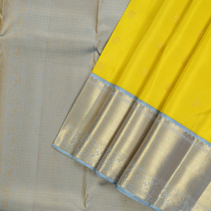 Hayagrivas Handloom kanjivaram silk saree in Lemon yellow KBE467F11-3