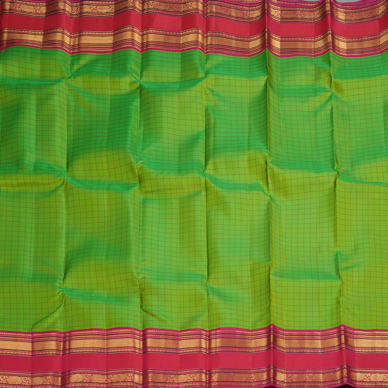 Hayagrivas Handloom Korvai Kanjivaram silk saree in Fluorescent green with orangish pink Rettapet border KBE467F4-2