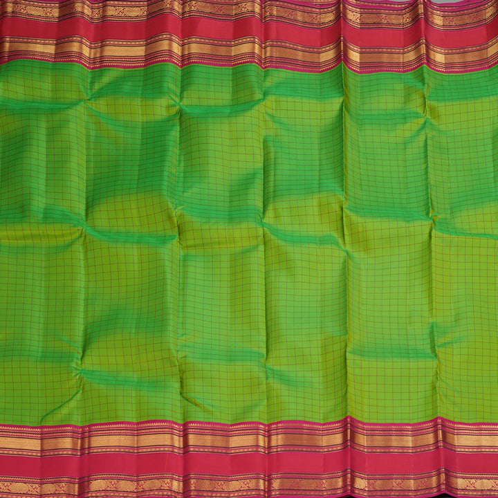 Hayagrivas Handloom Korvai Kanjivaram silk saree in Fluorescent green with orangish pink Rettapet border KBE467F4-2