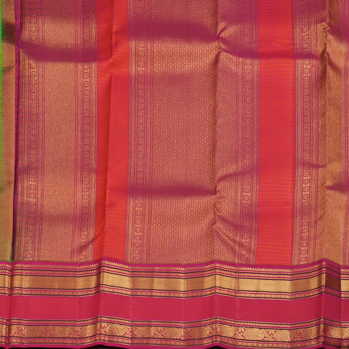 Hayagrivas Handloom Korvai Kanjivaram silk saree in Fluorescent green with orangish pink Rettapet border KBE467F4-2