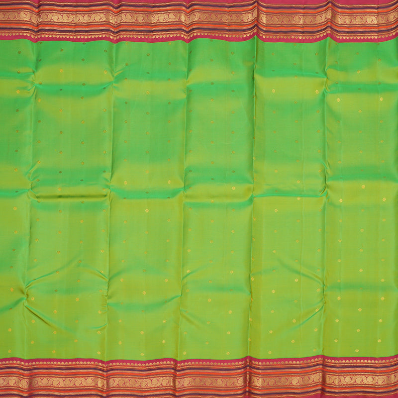 Hayagrivas Handloom Kanjivaram silk saree in Fluorescent Green with Korvai contrast KBE467F5-1