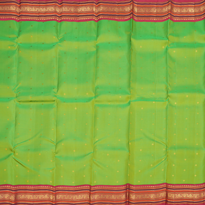 Hayagrivas Handloom Kanjivaram silk saree in Fluorescent Green with Korvai contrast KBE467F5-1