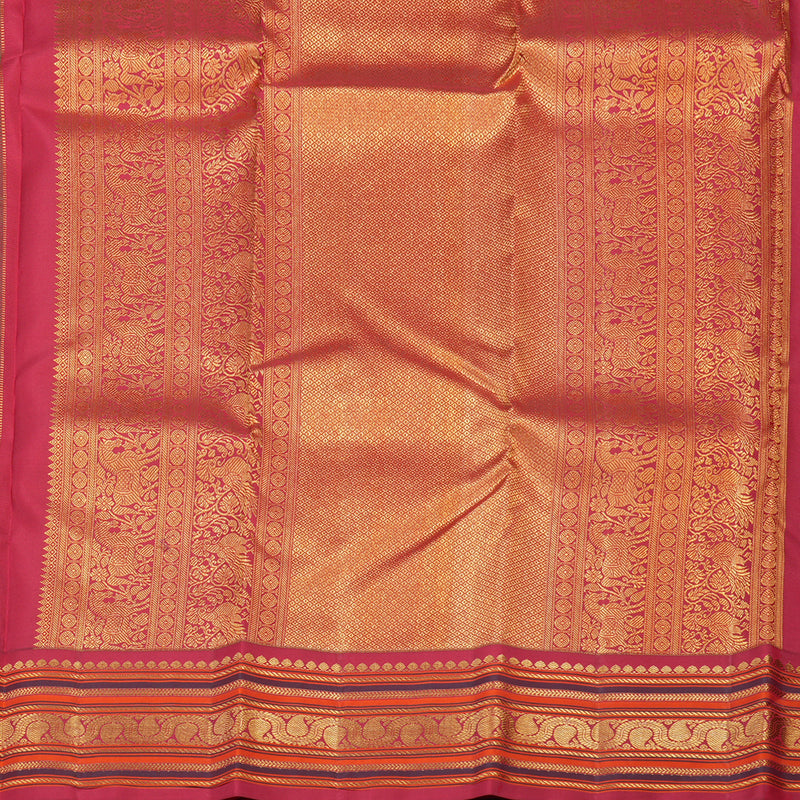 Hayagrivas Handloom Kanjivaram silk saree in Fluorescent Green with Korvai contrast KBE467F5-1