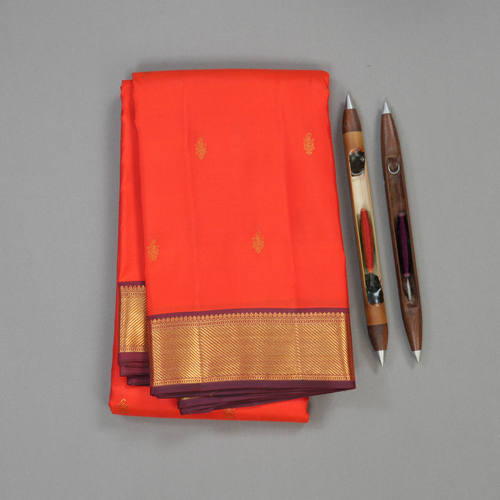 Hayagrivas Handloom Kanjivaram Silk Saree in Bright Orange KBE467F9-4