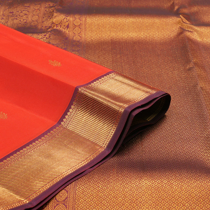 Hayagrivas Handloom Kanjivaram Silk Saree in Bright Orange KBE467F9-4