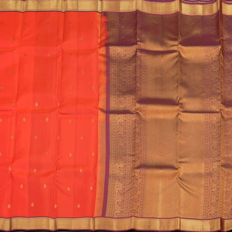 Hayagrivas Handloom Kanjivaram Silk Saree in Bright Orange KBE467F9-4