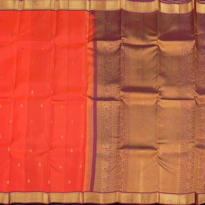 Hayagrivas Handloom Kanjivaram Silk Saree in Bright Orange KBE467F9-4