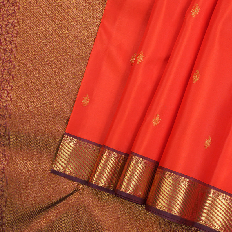 Hayagrivas Handloom Kanjivaram Silk Saree in Bright Orange KBE467F9-4