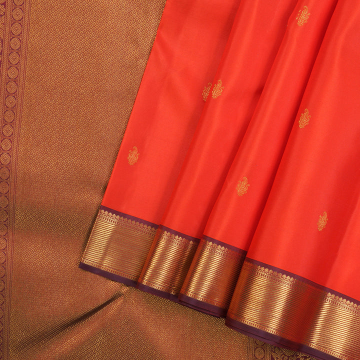 Hayagrivas Handloom Kanjivaram Silk Saree in Bright Orange KBE467F9-4