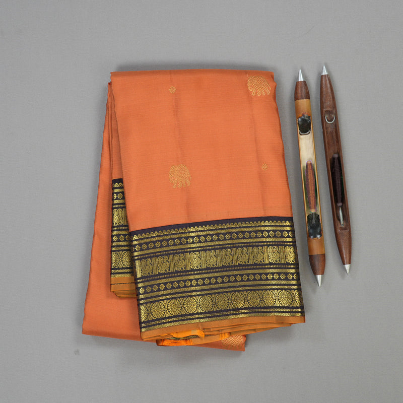 Hayagrivas Handloom Pure Kanjivaram Silk Saree in Whimsical Peach Orange KBE468F14-1