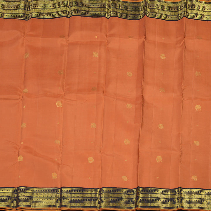 Hayagrivas Handloom Pure Kanjivaram Silk Saree in Whimsical Peach Orange KBE468F14-1